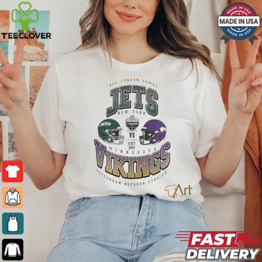 New York Jets vs. Minnesota Vikings 2024 NFL London Games Gridiron Showdown helmet shirt