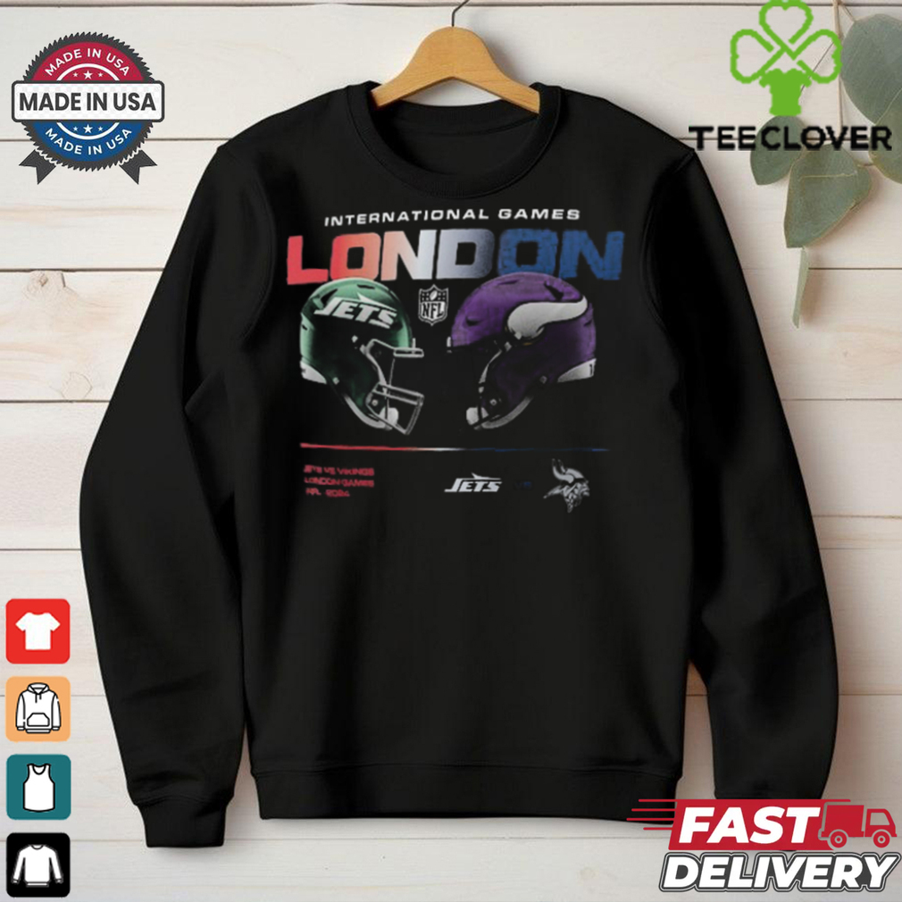 New York Jets vs. Minnesota Vikings Nike International Games London 2024 T Shirt New York Jets vs. Minnesota Vikings Nike International Games London 2024 T Shirt