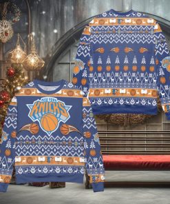 New York Knicks Basketball Team Reindeer Pattern Xmas 3D Sweater Cute Christmas Gift For Men And Women