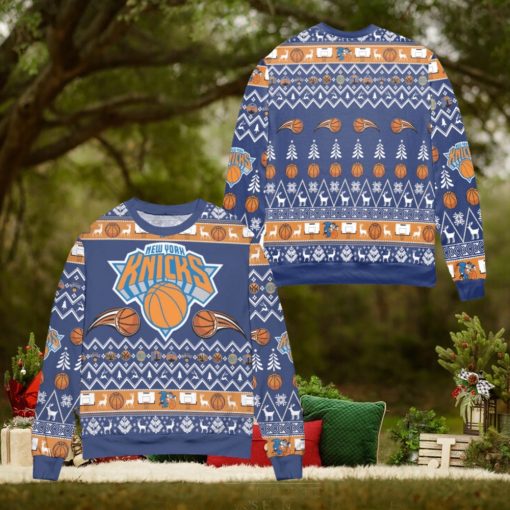 New York Knicks Basketball Team Reindeer Pattern Xmas 3D Sweater Cute Christmas Gift For Men And Women