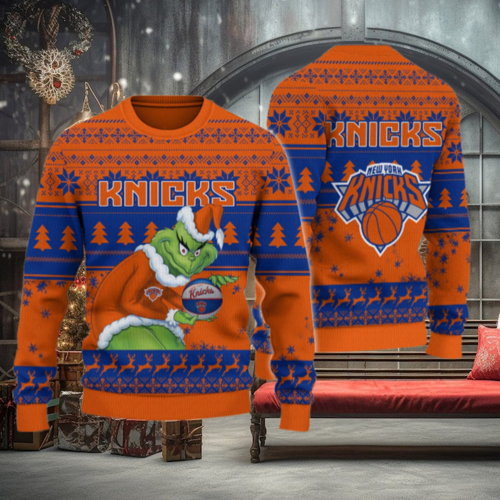 New York Knicks Grinch Christmas Ugly Sweater New York Knicks Grinch Christmas Ugly Sweater