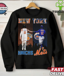 New York Knicks Jalen Brunson x New York Mets Francisco Lindor city skyline signatures shirt