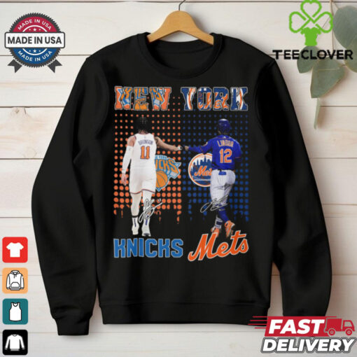 New York Knicks Jalen Brunson x New York Mets Francisco Lindor city skyline signatures hoodie, sweater, longsleeve, shirt v-neck, t-shirt