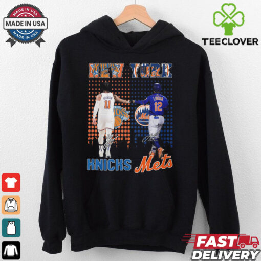 New York Knicks Jalen Brunson x New York Mets Francisco Lindor city skyline signatures hoodie, sweater, longsleeve, shirt v-neck, t-shirt