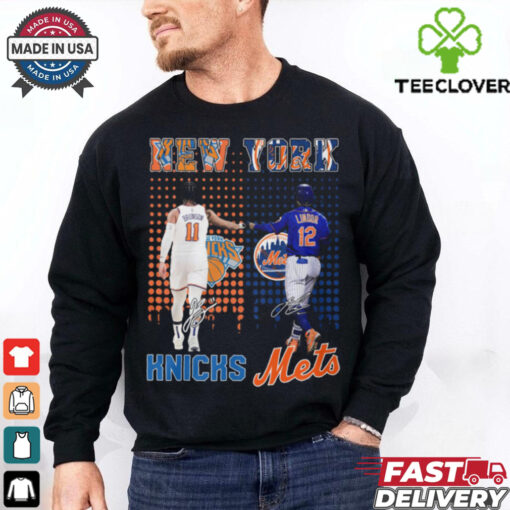 New York Knicks Jalen Brunson x New York Mets Francisco Lindor city skyline signatures hoodie, sweater, longsleeve, shirt v-neck, t-shirt