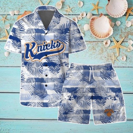 New York Knicks Team Logo Pattern Leaves Tropical Hawaiian Shirt & Short