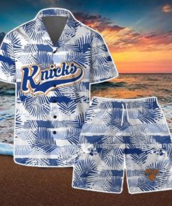 New York Knicks Team Logo Pattern Leaves Tropical Hawaiian Shirt & Short