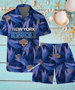 New York Knicks Team Logo Pattern Leaves Vintage Art Hawaiian Shirt & Short