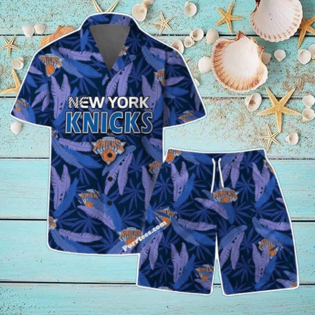 New York Knicks Team Logo Pattern Leaves Vintage Art Hawaiian Shirt & Short New York Knicks Team Logo Pattern Leaves Vintage Art Hawaiian Shirt & Short