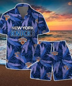 New York Knicks Team Logo Pattern Leaves Vintage Art Hawaiian Shirt & Short