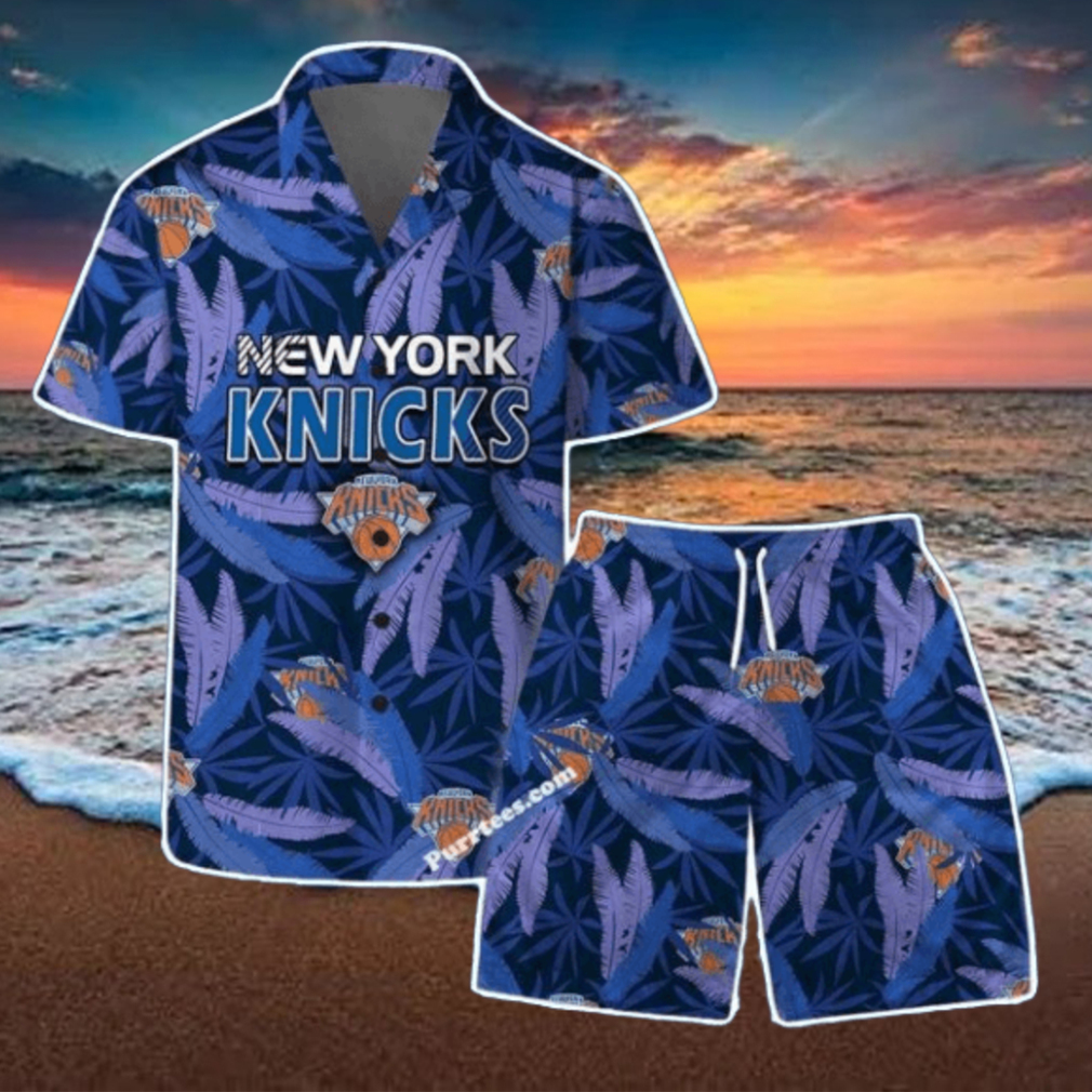 New York Knicks Team Logo Pattern Leaves Vintage Art Hawaiian Shirt & Short New York Knicks Team Logo Pattern Leaves Vintage Art Hawaiian Shirt & Short