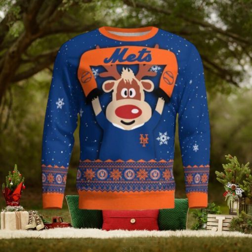 New York Mets Cute Reindeer Ugly Christmas Sweater Christmas Party Gift