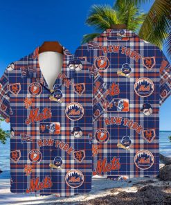 New York Mets Plaid Baseball Pattern Vintage Hawaiian Shirt