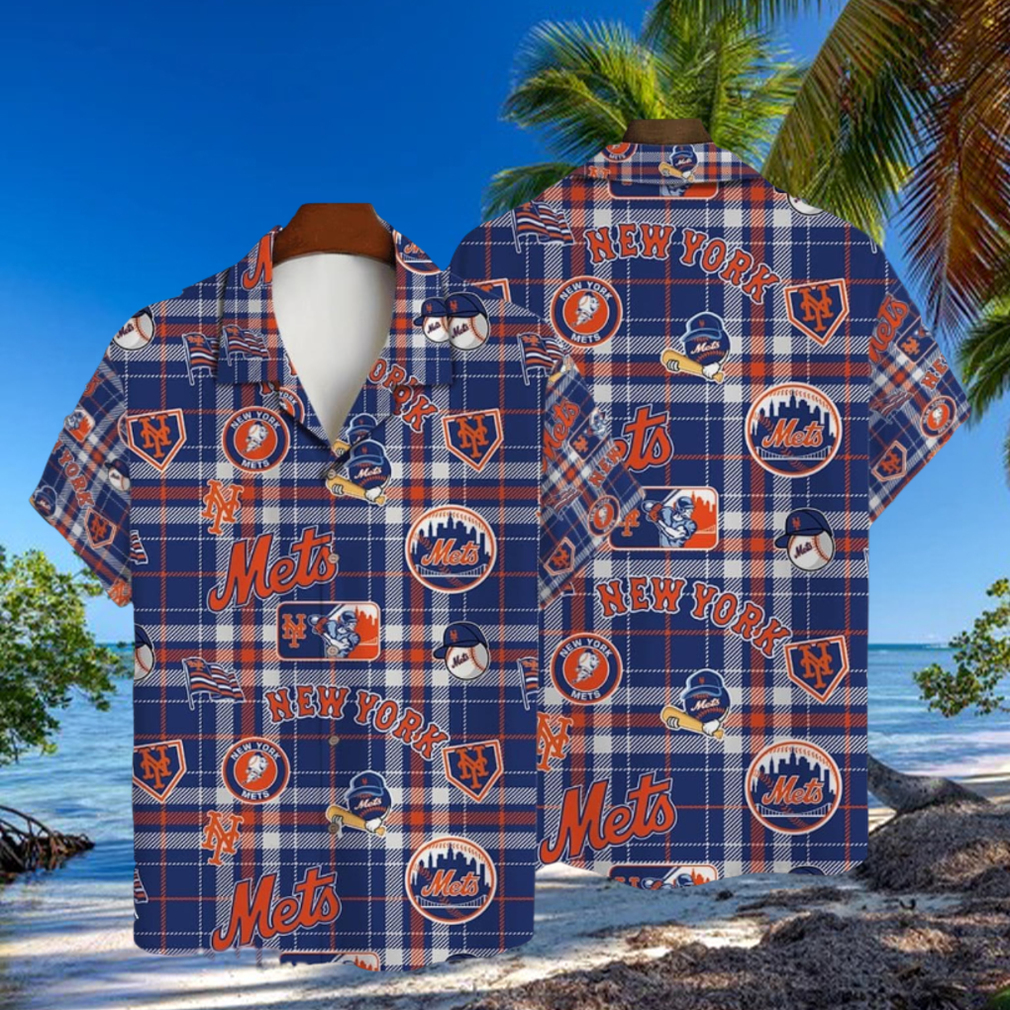 New York Mets Plaid Baseball Pattern Vintage Hawaiian Shirt New York Mets Plaid Baseball Pattern Vintage Hawaiian Shirt