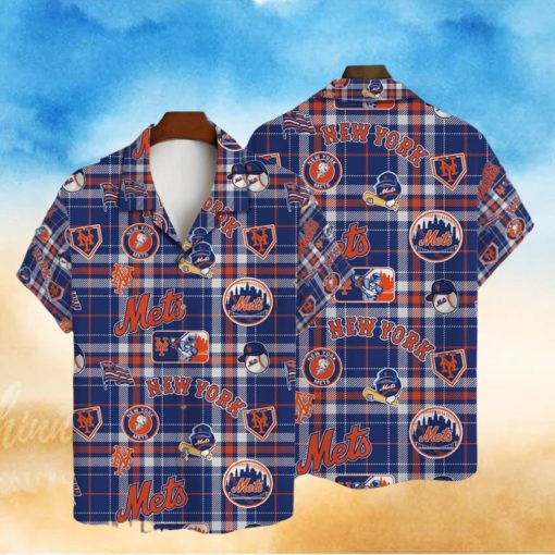 New York Mets Plaid Baseball Pattern Vintage Hawaiian Shirt