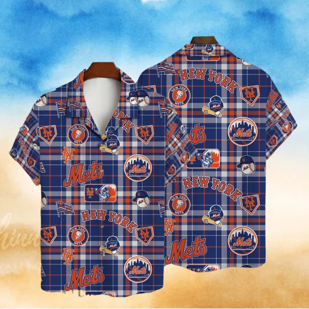 New York Mets Plaid Baseball Pattern Vintage Hawaiian Shirt New York Mets Plaid Baseball Pattern Vintage Hawaiian Shirt