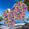 New York Mets Purple Hibiscus Neon Leaf Orange Background 3D Hawaiian Shirt Gift For Fans