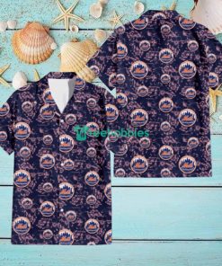 New York Mets Thistle Sketch Hibiscus Dark Slate Blue Background 3D Hawaiian Shirt Gift For Fans