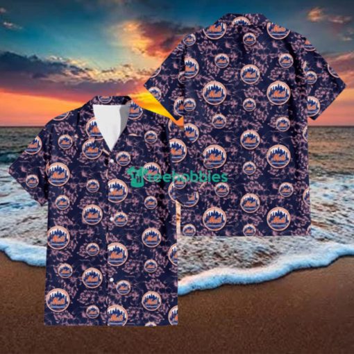 New York Mets Thistle Sketch Hibiscus Dark Slate Blue Background 3D Hawaiian Shirt Gift For Fans