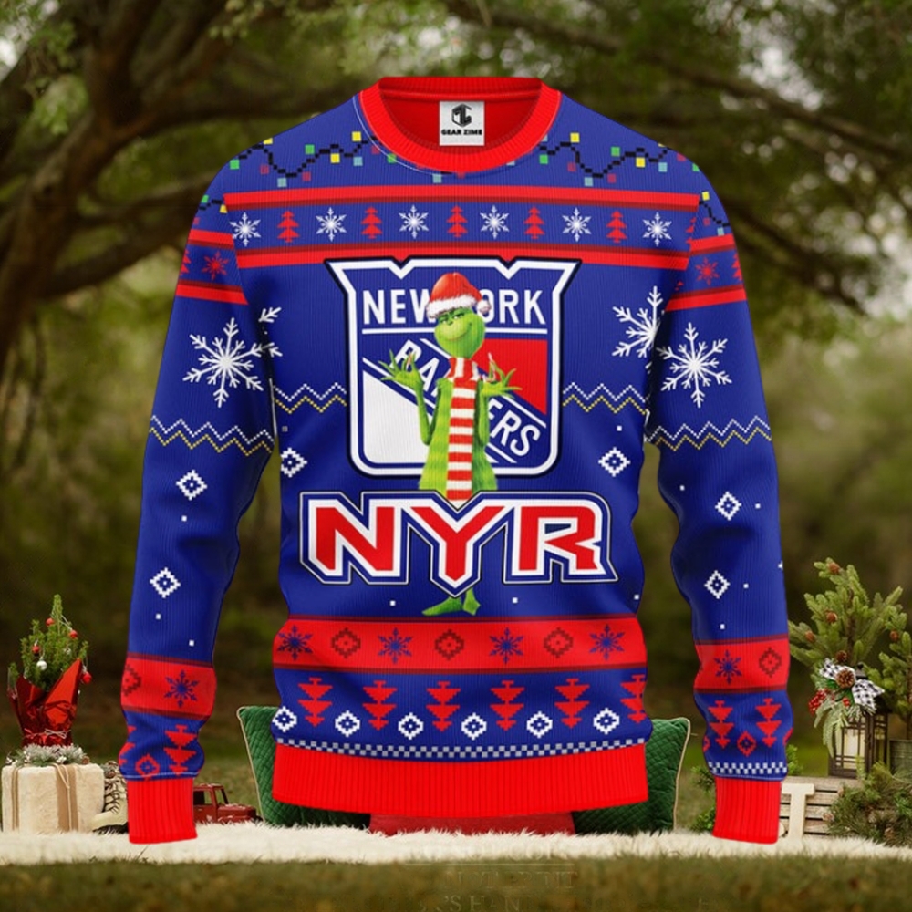 New York Rangers Funny Grinch Christmas Ugly Sweater New York Rangers Funny Grinch Christmas Ugly Sweater