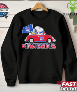New York Rangers Snoopy And Woodstock Driving Car Flag Shirt 2 New York Rangers Snoopy And Woodstock Driving Car Flag Shirt