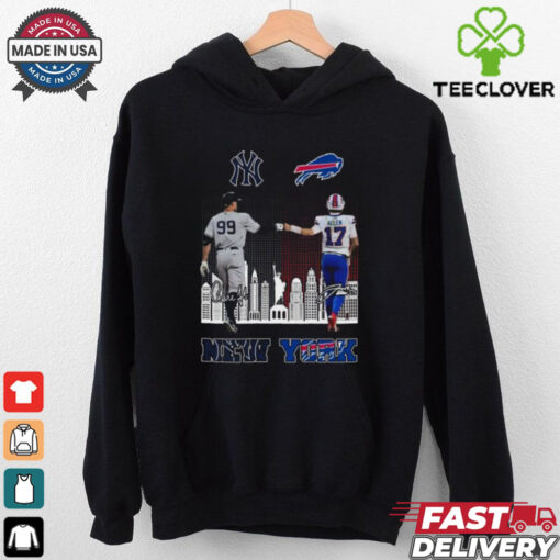 New York Yankees Aaron Judge And Buffalo Bills Josh Allen Signatures Skyline 2024 T hoodie, sweater, longsleeve, shirt v-neck, t-shirt