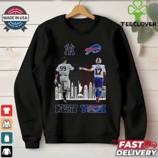 New York Yankees Aaron Judge And Buffalo Bills Josh Allen Signatures Skyline 2024 T hoodie, sweater, longsleeve, shirt v-neck, t-shirt