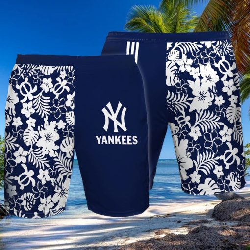 New York Yankees All Over Print Flowery Summer Beach Shorts – Navy