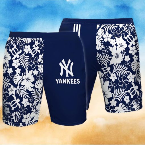 New York Yankees All Over Print Flowery Summer Beach Shorts – Navy