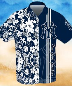 New York Yankees All Over Print Stripes Flowery Aloha Summer Beach Hawaiian Shirt – Navy