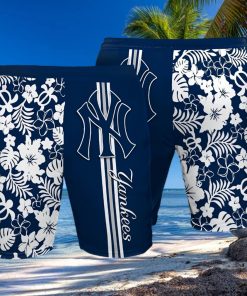 New York Yankees All Over Print Stripes Flowery Summer Hawaiian Beach Shorts – Navy