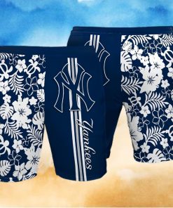 New York Yankees All Over Print Stripes Flowery Summer Hawaiian Beach Shorts – Navy