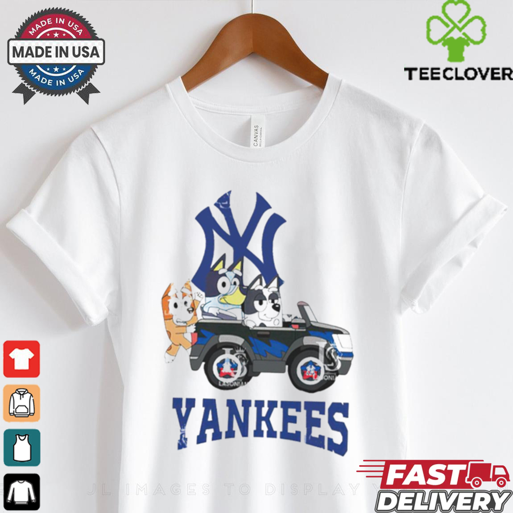 New York Yankees Bluey friends riding car shirt New York Yankees Bluey friends riding car shirt