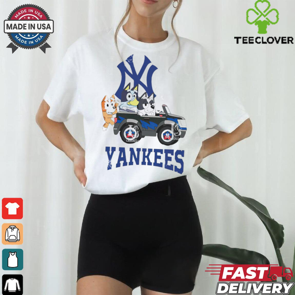 New York Yankees Bluey friends riding car shirt New York Yankees Bluey friends riding car shirt