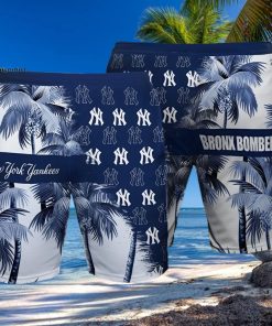 New York Yankees Bronx Bombers Palm Tree All Over Print Summer Beach Shorts – Navy
