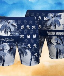 New York Yankees Bronx Bombers Palm Tree All Over Print Summer Beach Shorts – Navy