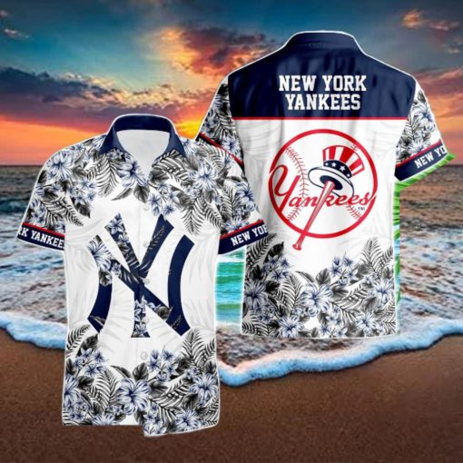 New York Yankees Hibiscus Plumeria Flower 3D Printed Hawaiian Shirt