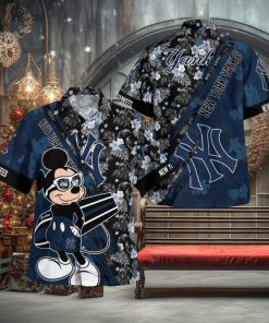 New York Yankees Mickey Mouse Floral Short Sleeve Hawaii Shirt