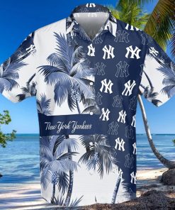 New York Yankees Palm Tree All Over Print Aloha Summer Beach Hawaiian Shirt – White Cobalt