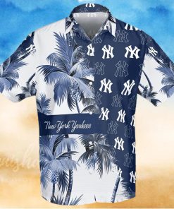 New York Yankees Palm Tree All Over Print Aloha Summer Beach Hawaiian Shirt – White Cobalt