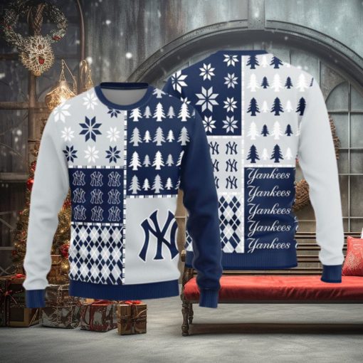 New York Yankees Teams Pine Trees Pattern Knitted Sweater For Christmas