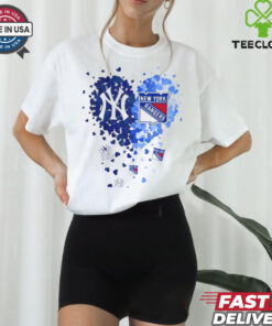 New York Yankees and New York Rangers Heart Tiny 2024 T Shirt White