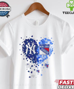 New York Yankees and New York Rangers Heart Tiny 2024 T Shirt White