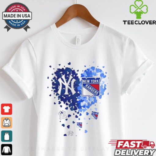 New York Yankees and New York Rangers Heart Tiny 2024 T Shirt White