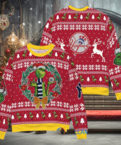 New York Yankees x Grinch Dr. Seuss How the Grinch Stole Christmas MLB with World Series Trophy Ugly Christmas Sweater Red