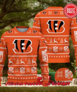Nfl Cincinnati Bengals Logo Reindeer Pine Trees Christmas Ugly Sweater