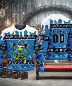 Nfl Grinch Fuck Them Detroit Lions Personalized Ugly Christmas Sweaters