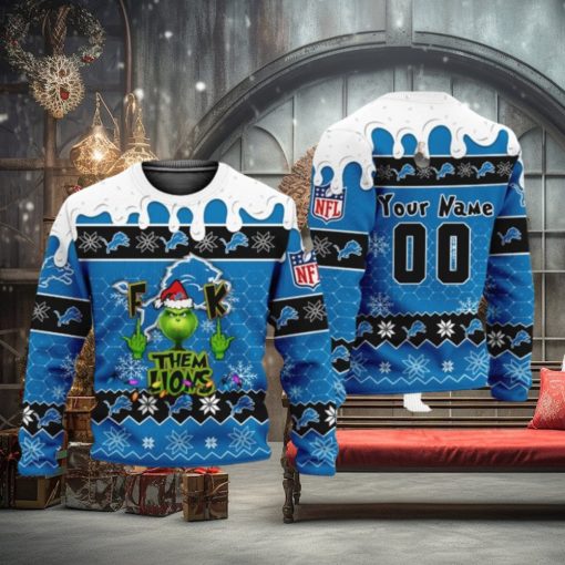 Nfl Grinch Fuck Them Detroit Lions Personalized Ugly Christmas Sweaters