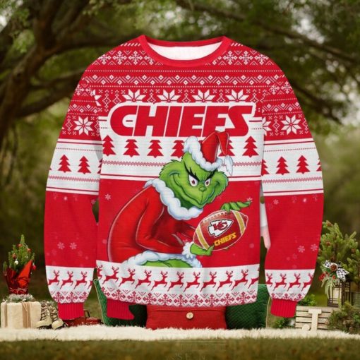 Nfl Kansas City Chiefs The Grinch Santa With Logo Christmas Ugly Sweater
