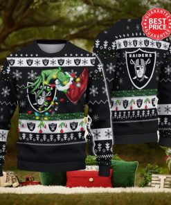 Nfl Las Vegas Raiders Logo Grinch Hand Christmas Ugly Sweater